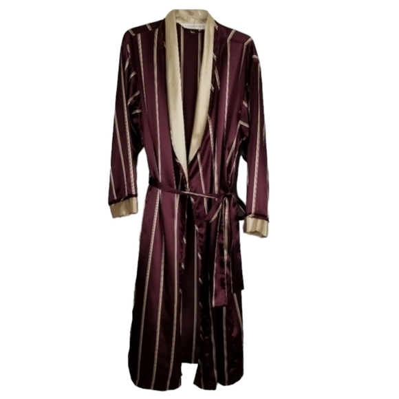 Victorias Secret Pajamas  Robe 3 Piece Set Size L/M Maxi Length Maroon & Gold - Picture 2 of 16